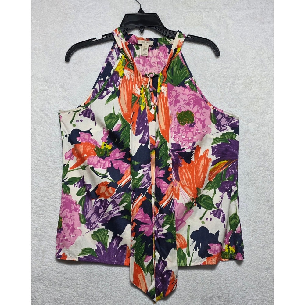 J.Crew Women's 100% Silk Floral Halter Tie Neck Blouse Multicolor Size 10